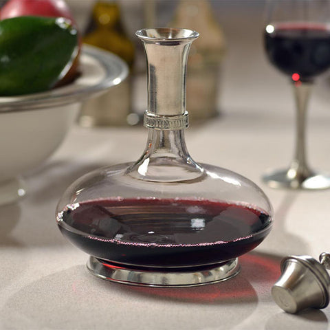 Baiocco Lidded Decanter - 1.4 L - Handcrafted in Italy - Pewter & Crystal Glass