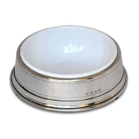 Convivio White Enamel Pet Bowl - 15 cm Diameter - Handcrafted in Italy - Pewter & Enamel