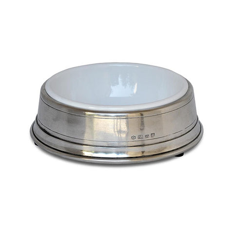 Convivio White Enamel Pet Bowl - 15 cm Diameter - Handcrafted in Italy - Pewter & Enamel