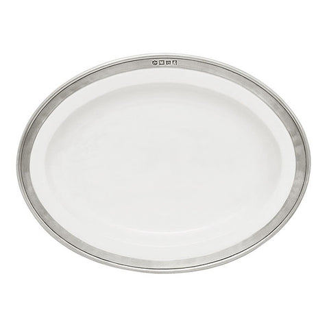 Convivio Oval Serving Platter - 27 cm x 20 cm  - Handcrafted in Italy - Pewter & Ceramic