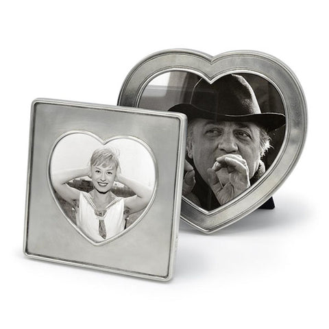 Cuore Heart in Square Frame - 13 cm x 13 cm - Handcrafted in Italy - Pewter