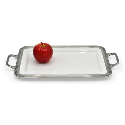 Gianna Rectangular Serving Platter (with handles)  - 37.5 cm x 24 cm - Handcrafted in Italy - Pewter & Ceramic