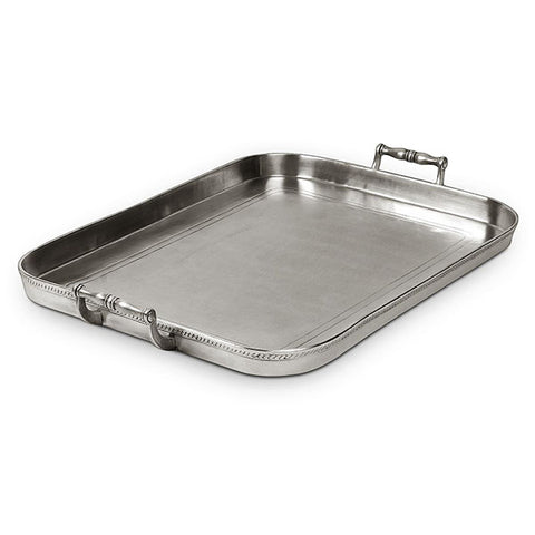 Gomena Rectangular Gallery Tray with Handles - 44.5 cm x 30.5 cm - Handcrafted in Italy - Pewter