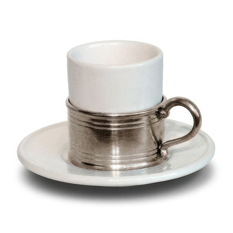 Todi Espresso Cup & Ceramic Saucer - 8 cl - Handcrafted in Italy - Pewter & Ceramic