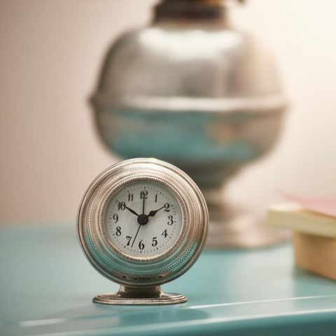 Toscana Desk Alarm Clock - 8 cm Diameter - Handcrafted in Italy - Pewter