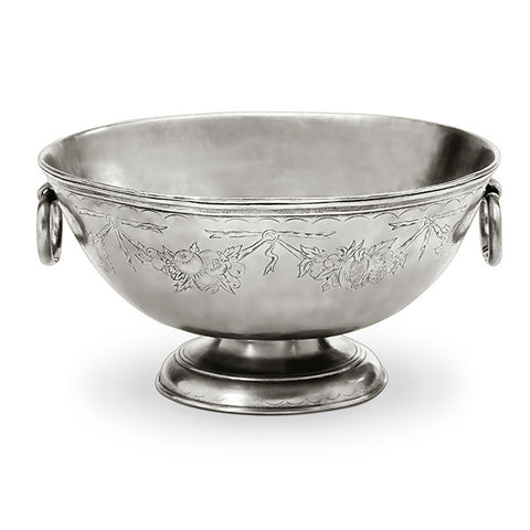 Trentino Round Footed Bowl (with handles) - 32 cm Diameter - Handcrafted in Italy - Pewter