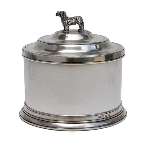 Convivio White Ceramic Biscuit Jar - Dog - 3.6 L - Handcrafted in Italy - Pewter & Ceramic