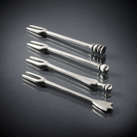 Oliva Olive Fork Mixed Set (Set of 4) - 11.5 cm Length - Handcrafted in Italy - Pewter