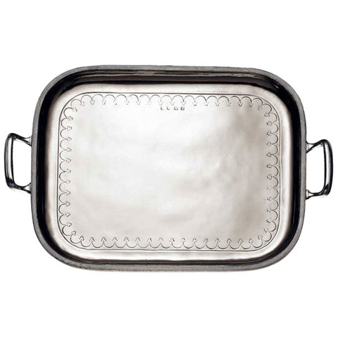 Andrea Doria Rectangular Tray with Handles - 36.5 cm x 28.5 cm - Handcrafted in Italy - Pewter