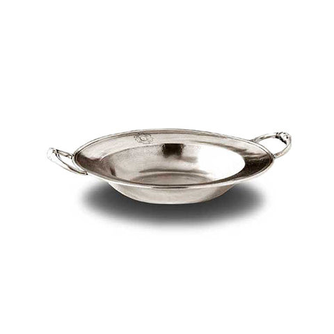 Aosta Round Bowl (with handles) - 19 cm Diameter - Handcrafted in Italy - Pewter