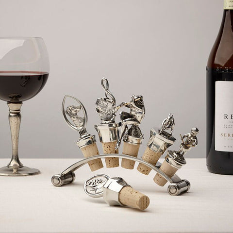 Art Deco Secession Arch Six Bottle Stopper Holder - 19 cm - Handcrafted in Italy - Pewter/Britannia Metal