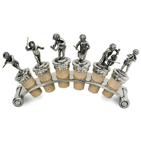 Art Deco Secession Arch Six Bottle Stopper Holder - 19 cm - Handcrafted in Italy - Pewter/Britannia Metal