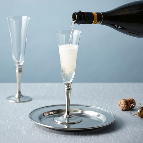 Barolo Champagne Trumpet Flute (Set of 2) - 30 cl - Handcrafted in Italy - Pewter & Crystal