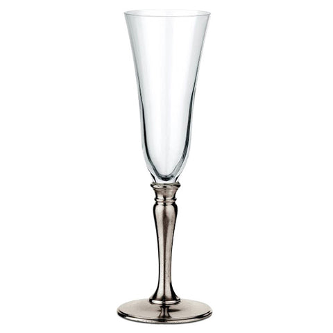 Barolo Champagne Trumpet Flute (Set of 2) - 30 cl - Handcrafted in Italy - Pewter & Crystal