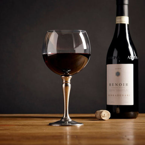 Barolo Balloon Red Wine Glass (Set of 2) - 50 cl - Handcrafted in Italy - Pewter & Crystal