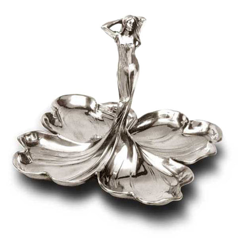 Art Nouveau-Style Quadruple Fruit or Sweet Dish - 38 x 37 cm - Handcrafted in Italy - Pewter/Britannia MetalStyle