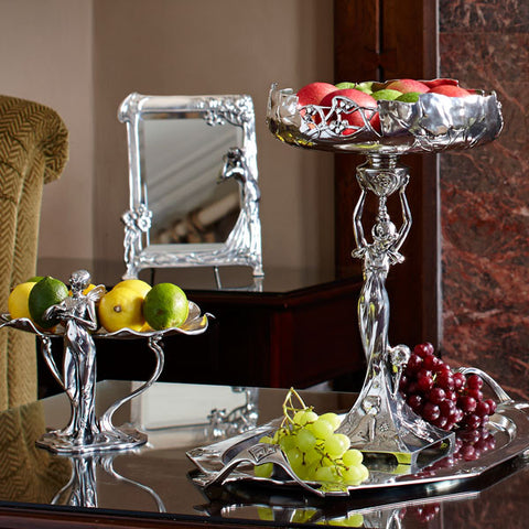 Art Nouveau-Style Donna Dressing Table Vanity Mirror - 36.5 cm x 27 cm - Handcrafted in Italy - Pewter/Britannia Metal