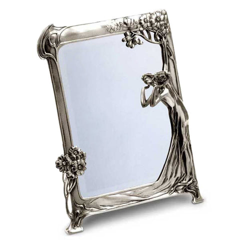 Art Nouveau-Style Donna Dressing Table Vanity Mirror - 36.5 cm x 27 cm - Handcrafted in Italy - Pewter/Britannia Metal
