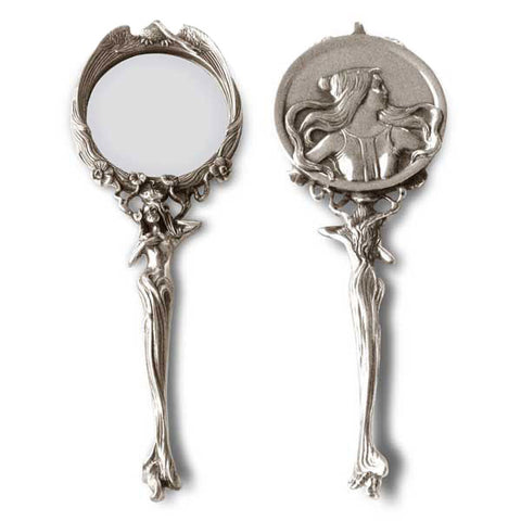 Art Nouveau-Style Ninfa Handbag Mirror - 21 cm Length - Handcrafted in Italy - Pewter/Britannia Metal