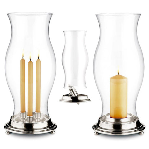 Catrina Convertible Hurricane Lamp (with feet) - 54 cm Height - Handcrafted in Italy - Pewter & Glass