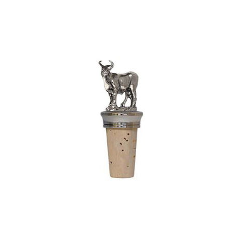 Combo Bull Statuette Bottle Stopper - 8 cm Height - Handcrafted in Italy - Pewter/Britannia Metal & Cork