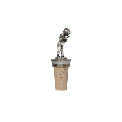 Combo Cherub (with flute) Bottle Stopper - Handcrafted in Italy - Pewter/Britannia Metal & Cork