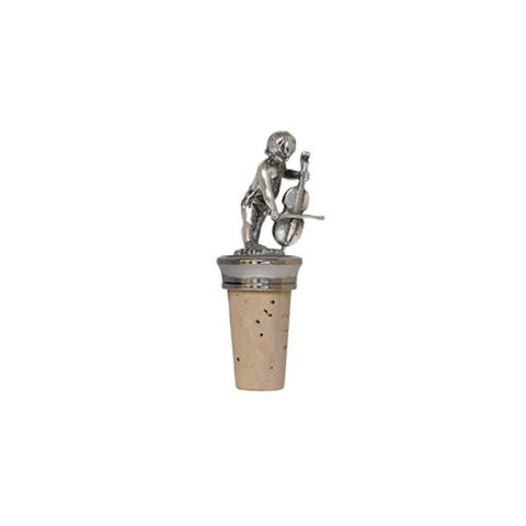 Combo Cherub (with viola) Bottle Stopper - Handcrafted in Italy - Pewter/Britannia Metal & Cork