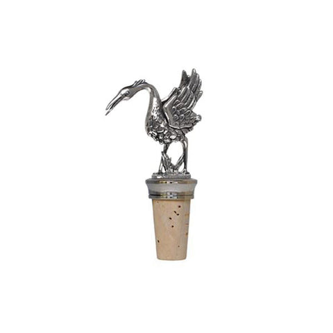 Combo Crane Statuette Bottle Stopper - 10.5 cm Height - Handcrafted in Italy - Pewter/Britannia Metal & Cork