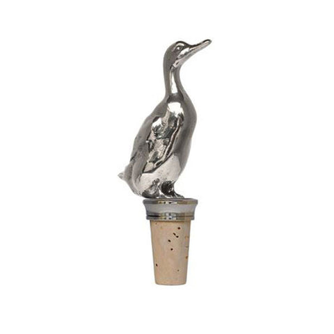 Combo Duck Statuette Bottle Stopper - 12.5 cm Height - Handcrafted in Italy - Pewter/Britannia Metal & Cork