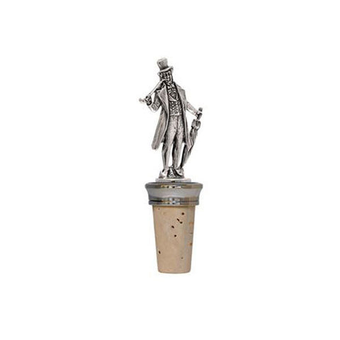Combo Man (with pipe) Statuette Bottle Stopper - 10.5 cm Height - Handcrafted in Italy - Pewter/Britannia Metal & Cork