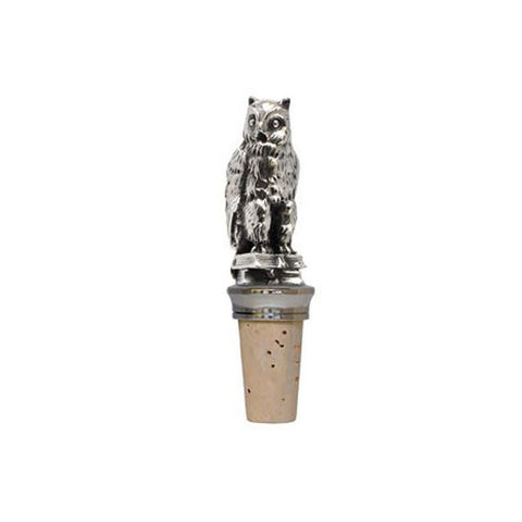 Combo Owl (on books) Statuette Bottle Stopper - 10.5 cm Height - Handcrafted in Italy - Pewter/Britannia Metal & Cork