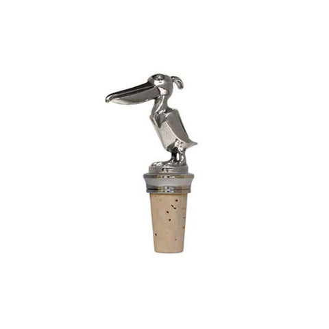 Combo Pelican Statuette Bottle Stopper - 10 cm Height - Handcrafted in Italy - Pewter/Britannia Metal & Cork