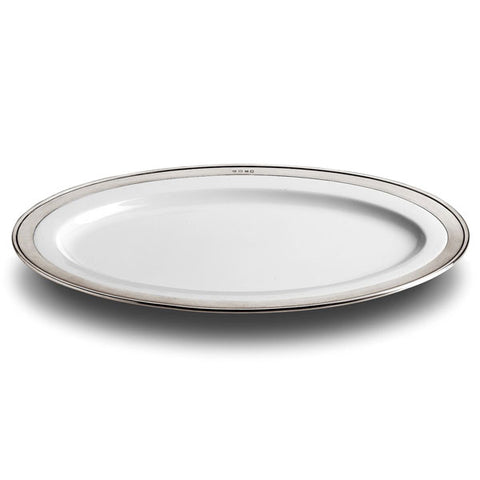 Convivio Oval Serving Platter - 57 cm x 38 cm  - Handcrafted in Italy - Pewter & Ceramic
