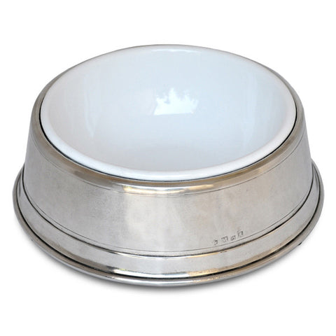 Convivio White Enamel Pet Bowl - 23 cm Diameter - Handcrafted in Italy - Pewter & Enamel