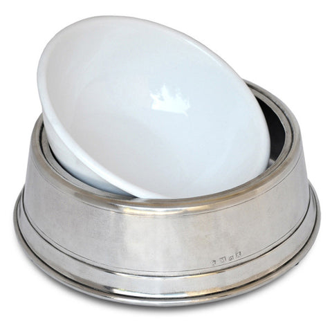 Convivio White Enamel Pet Bowl - 23 cm Diameter - Handcrafted in Italy - Pewter & Enamel