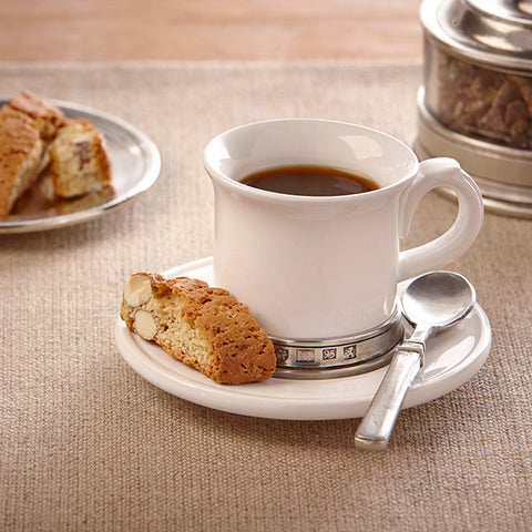 Convivio Espresso Cup (Set of 2) - 7cm Height - Handcrafted in Italy - Pewter & Ceramic