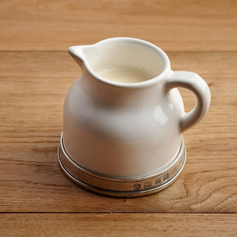 Convivio Milk Jug - White - 8 cm Height - Handcrafted in Italy - Pewter & Ceramic