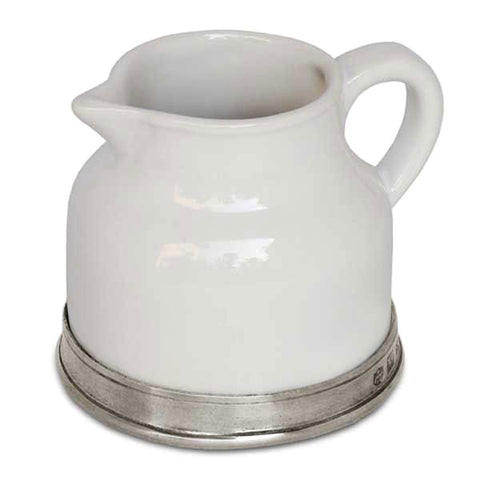 Convivio Milk Jug - White - 8 cm Height - Handcrafted in Italy - Pewter & Ceramic