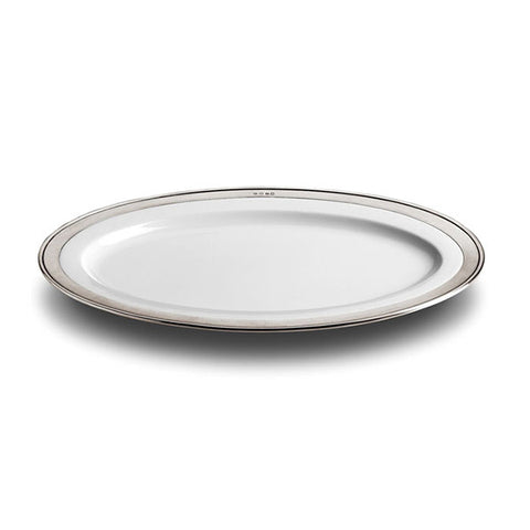 Convivio Oval Plate - 37 cm x 27 cm - Handcrafted in Italy - Pewter & Ceramic