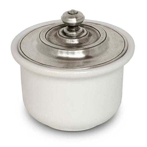 Convivio Sugar Bowl - White - 10 cm Diameter - Handcrafted in Italy - Pewter & Ceramic
