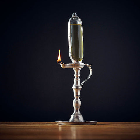 Ercolano Vegetable Oil Lamp - 33 cm Height - Handcrafted in Italy - Pewter & Glass