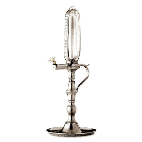 Ercolano Vegetable Oil Lamp - 33 cm Height - Handcrafted in Italy - Pewter & Glass