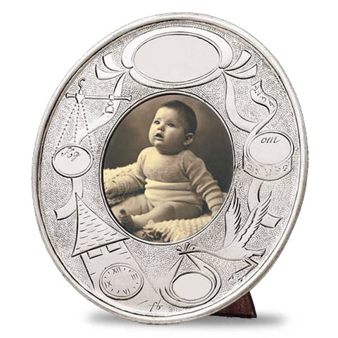Evita Baby Photoframe - 18 cm Diameter - Handcrafted in Italy - Pewter
