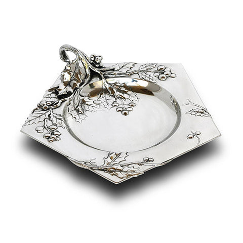 Art Nouveau-Style Fiori Pentagon Bowl (with handle) - Handcrafted in Italy - Pewter/Britannia Metal