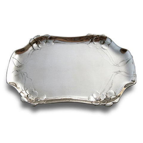 Art Nouveau-Style Fiori Primula Rectangular Tray - 31 cm - Handcrafted in Italy - Pewter/Britannia Metal