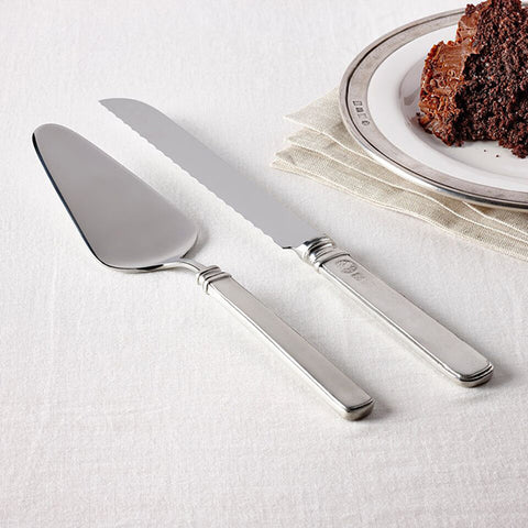 Gabriella Cake Slice & Knife Set - 30.5 cm Length - Handcrafted in Italy - Pewter & Stainless Steel
