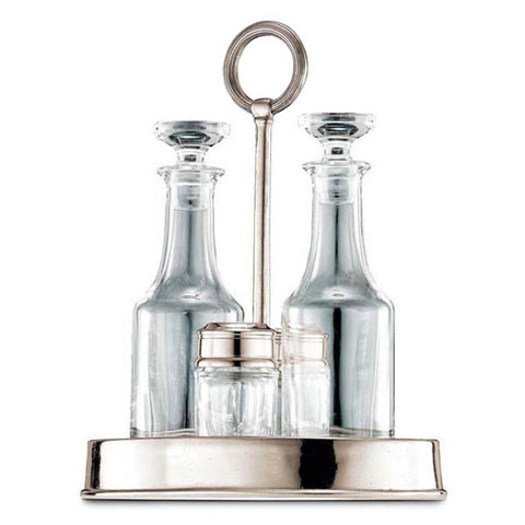 Genova Condiment Cruet Set - 24 cm Height - Handcrafted in Italy - Pewter & Glass