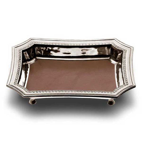 Lucrezio Footed Pocket Tray (Leather Inlay) - 21.5 cm x 17 cm - Handcrafted in Italy - Pewter & Leather