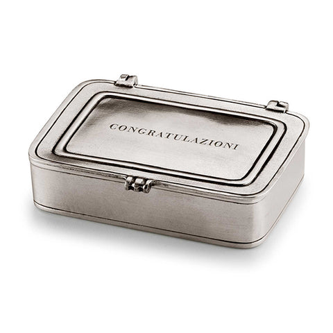 Laurus Congratulazioni Lidded Box - 9.5 cm x 6.5 cm - Handcrafted in Italy - Pewter