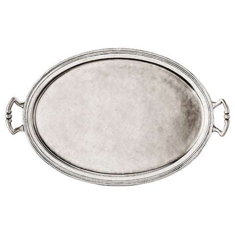 Loreto Oval Tray with Handles - 52 cm x 36.5 cm - Handcrafted in Italy - Pewter